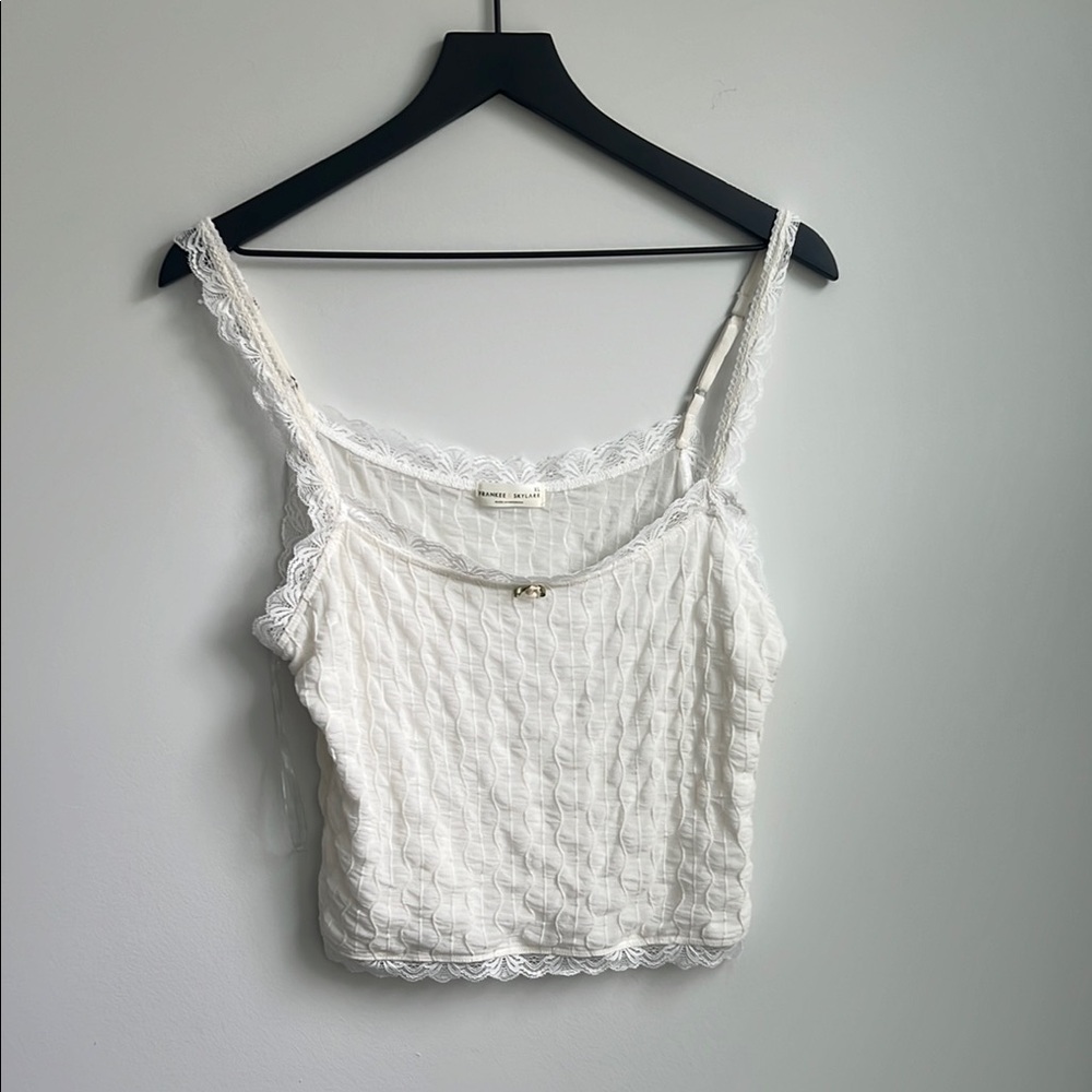 Brandy Melville Top Woman’s size Large‎ White Smocked CamisoleTopCasual Coquette